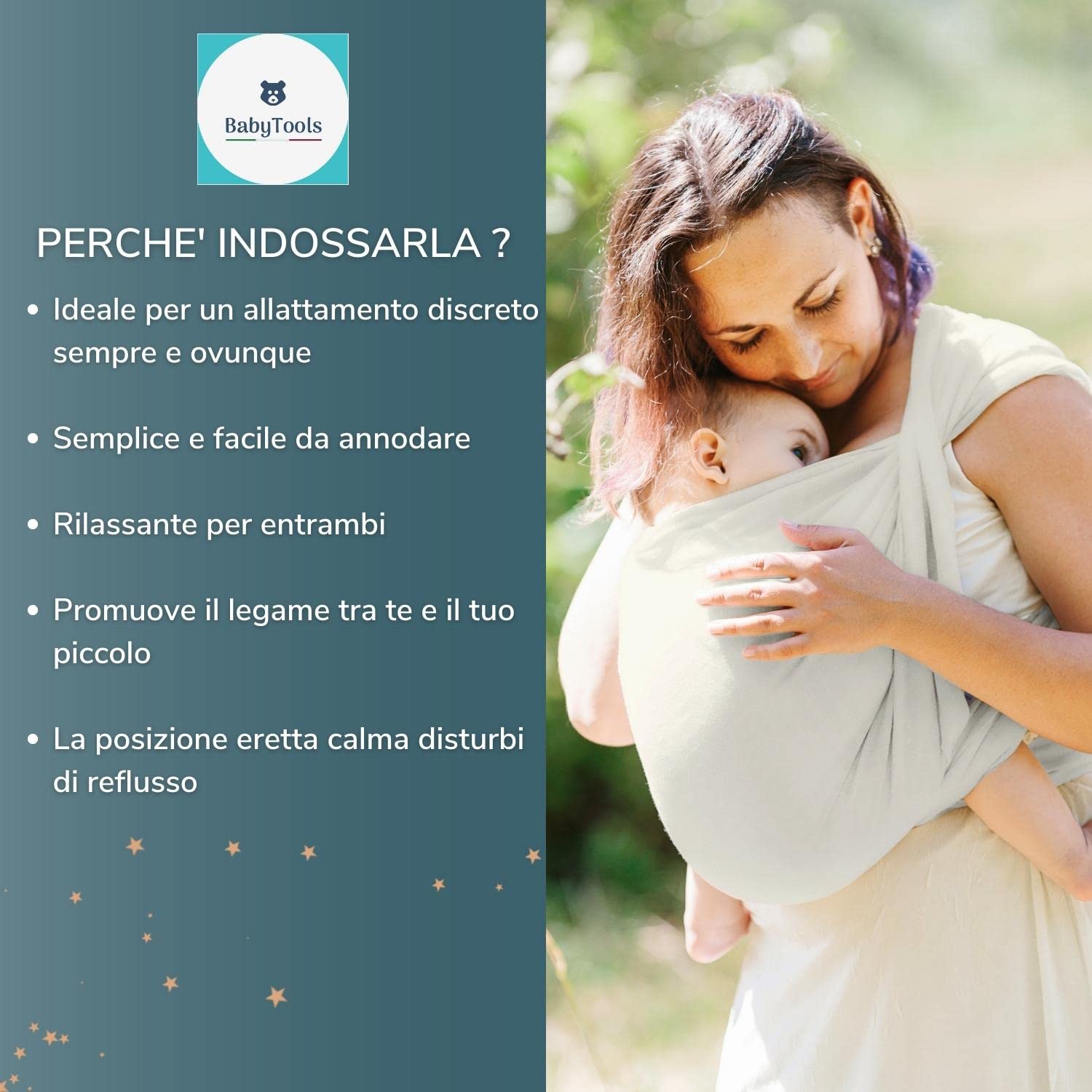 Fascia Neonato (100% Made In Italy) Con 2 BAVAGLINI INCLUSI, Fascia Porta Bebe In Cotone Organico, Fascia Neonato Porta Bebe In Tessuto Morbido, Leggero, Traspirante, Adatta Fino A 15 Kg