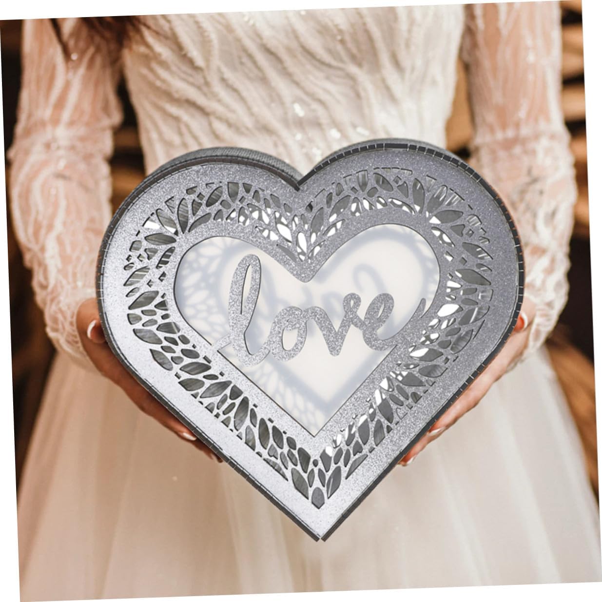 Wooden Heart Card Box with Hollow Design Anniversary Cards Container Wedding Envelope Money Holder and Message Collection Birthday and Valentine’s Day Decor