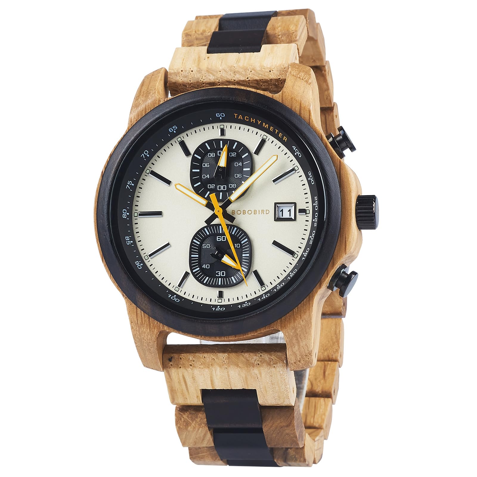 2winWooden Watch for Men Luxury Chronograph Military Quartz Wrist Watch Date Display Stylish Natural Watch Unique Gift for Him