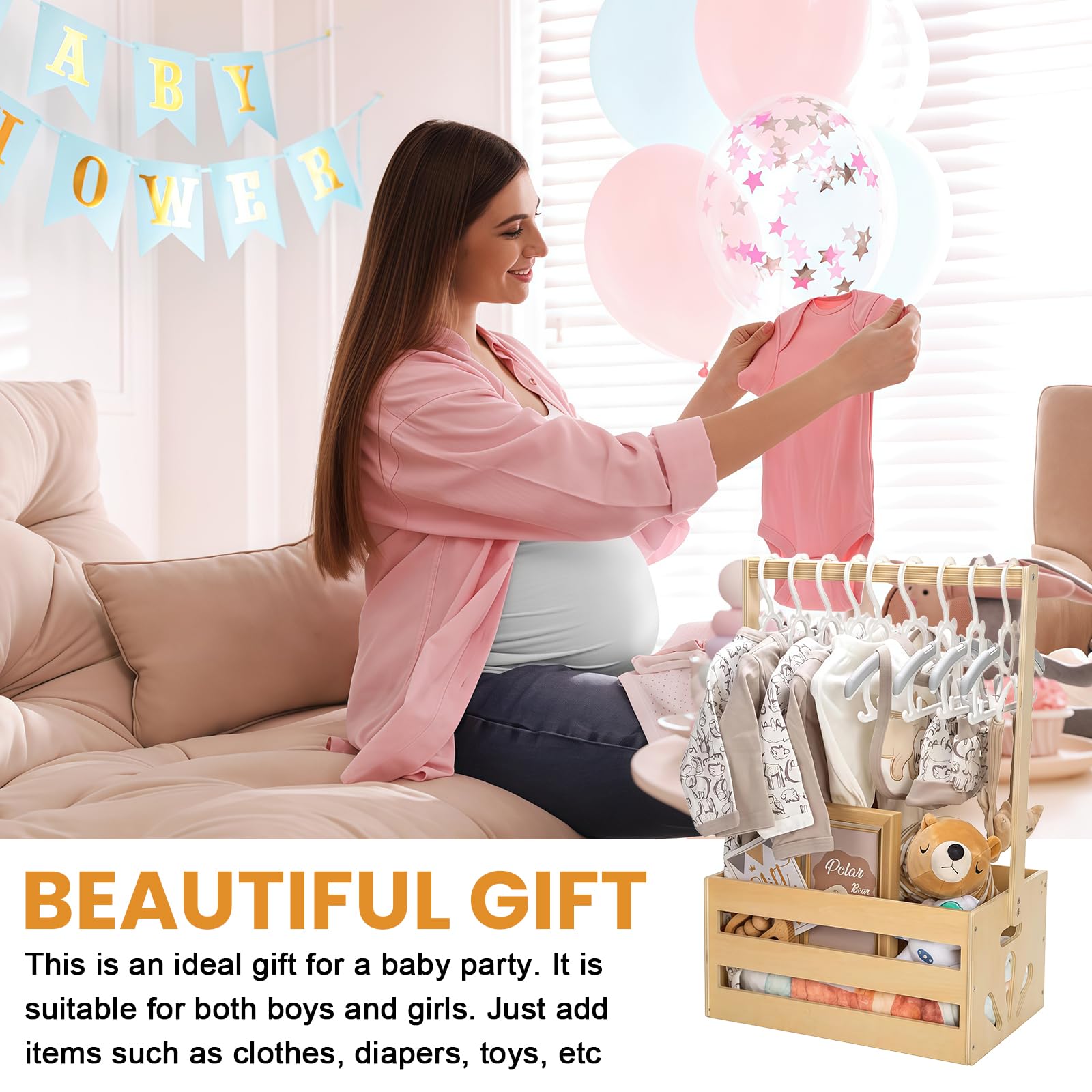 Cestino regalo per bambini in legno con maniglia, scatola per baby shower, armadio con maniglia, pratico cestino decorativo per baby shower, box doccia per bambini, cestino per bambini personalizzato