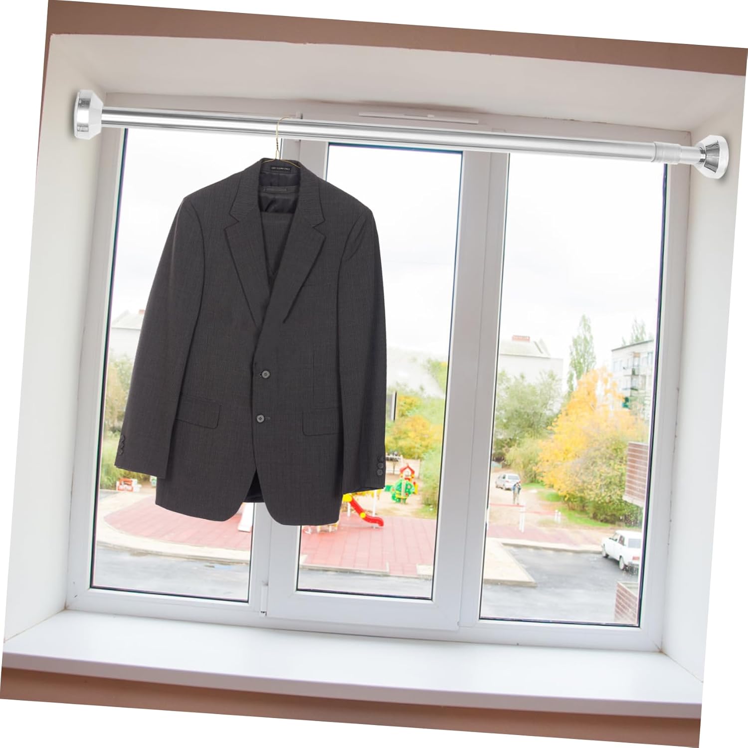 Stainless Steel Clothes Drying Rod Extendable No Drill Spring Tension Rods for Window Bathroom Kitchen