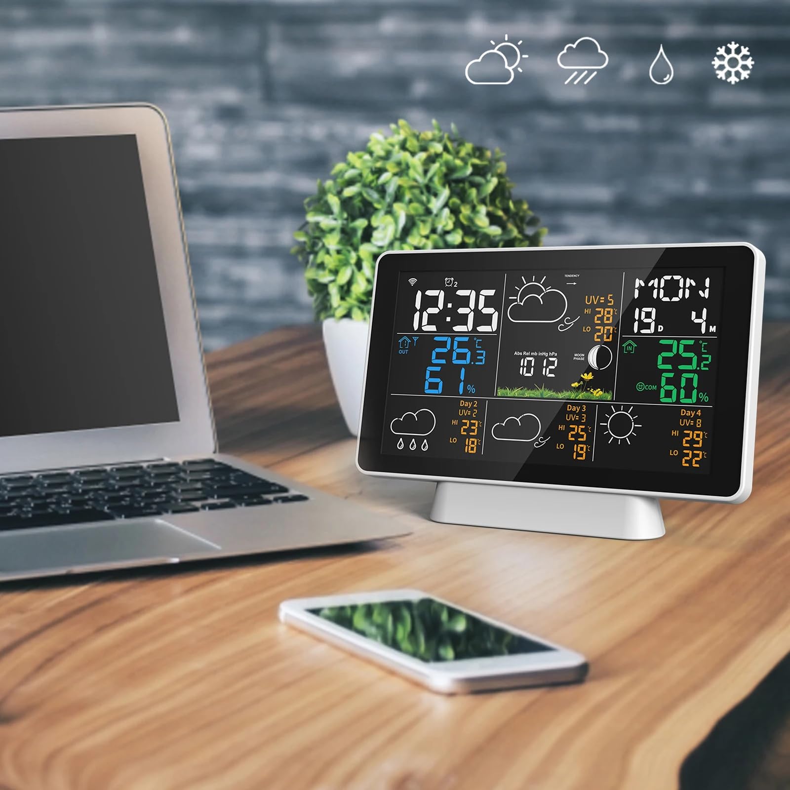 Estación meteorológica Inteligente WiFi con Control remoto y sensores de la aplicación Tuya, termómetro de Temperatura Interior y Exterior, medidor de Lluvia y Viento, barométrico,