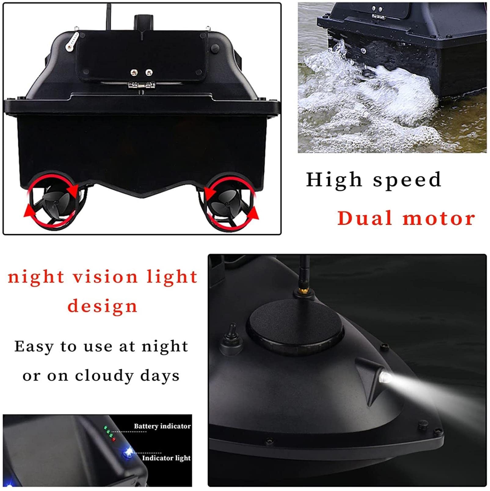 Barca Esca Telecomandata, GPS Barca Esca Intelligente, Barchino Carpfishing con Doppio Motore e Batteria da 5200/12000 mAh, Grande capacità di Carico 2 kg