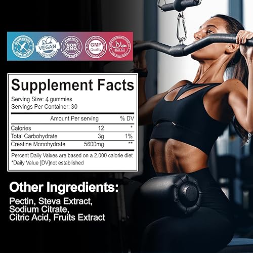 Miniatura 2 de Gomitas de monohidrato de creatina para hombres y mujeres, 120 CT  5000 mg de monohidrato de creatina por porción  Creatina masticable sin azúcar