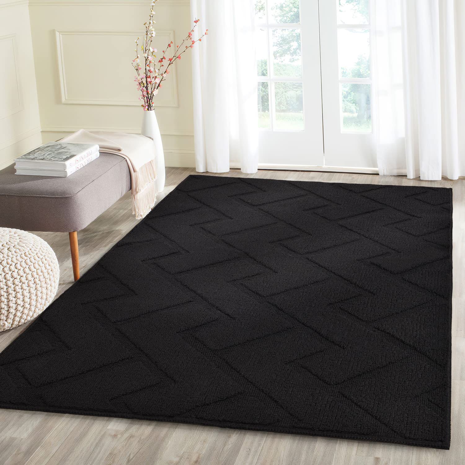 hicorfe Front Door Mat Outside Entrance,36"x59" Absorbent Muddy Dirt Resist Welcome Door Mats Outdoor Indoor,Stain and Fade Resistant,Non Slip Backing Entry Mat Doormat for Entryway(Black)OEKO-TEX STANDARD 100