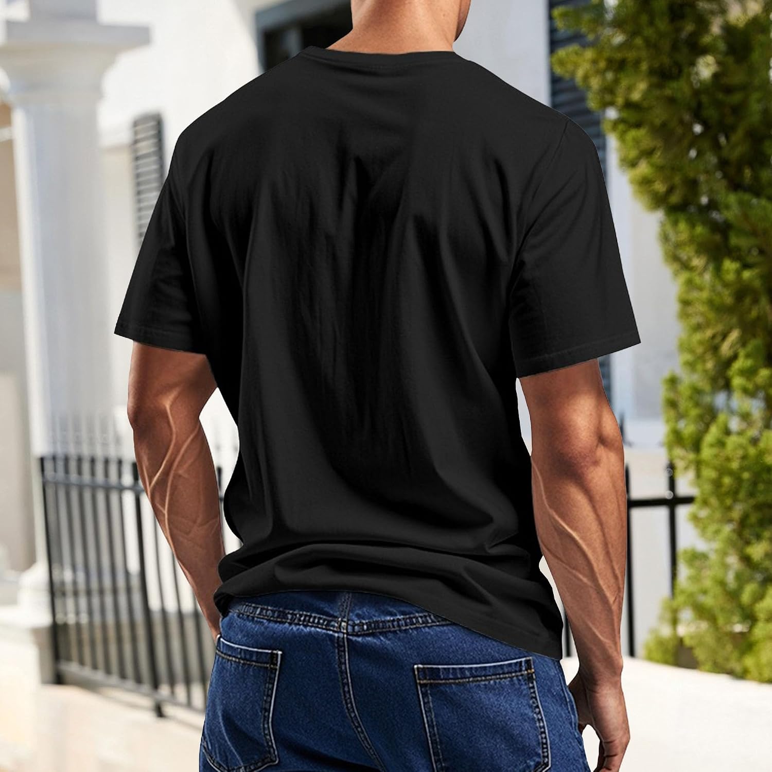 Men Classic Solid Short Sleeve Round Neck Shirts Fashion Casual Chest Pocket Thin Tees Summer Street Muscle Pullover Tops