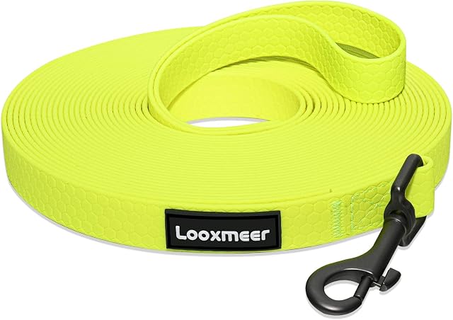 Looxmeer Training Lead for Dogs, 15m (49ft) Strong Dog Training Leads Long Line with Storage Mesh Bag for Recall Obedience Tracking Training of Medium and Large Dogs, Camping and Backyard, Neon Yellow
