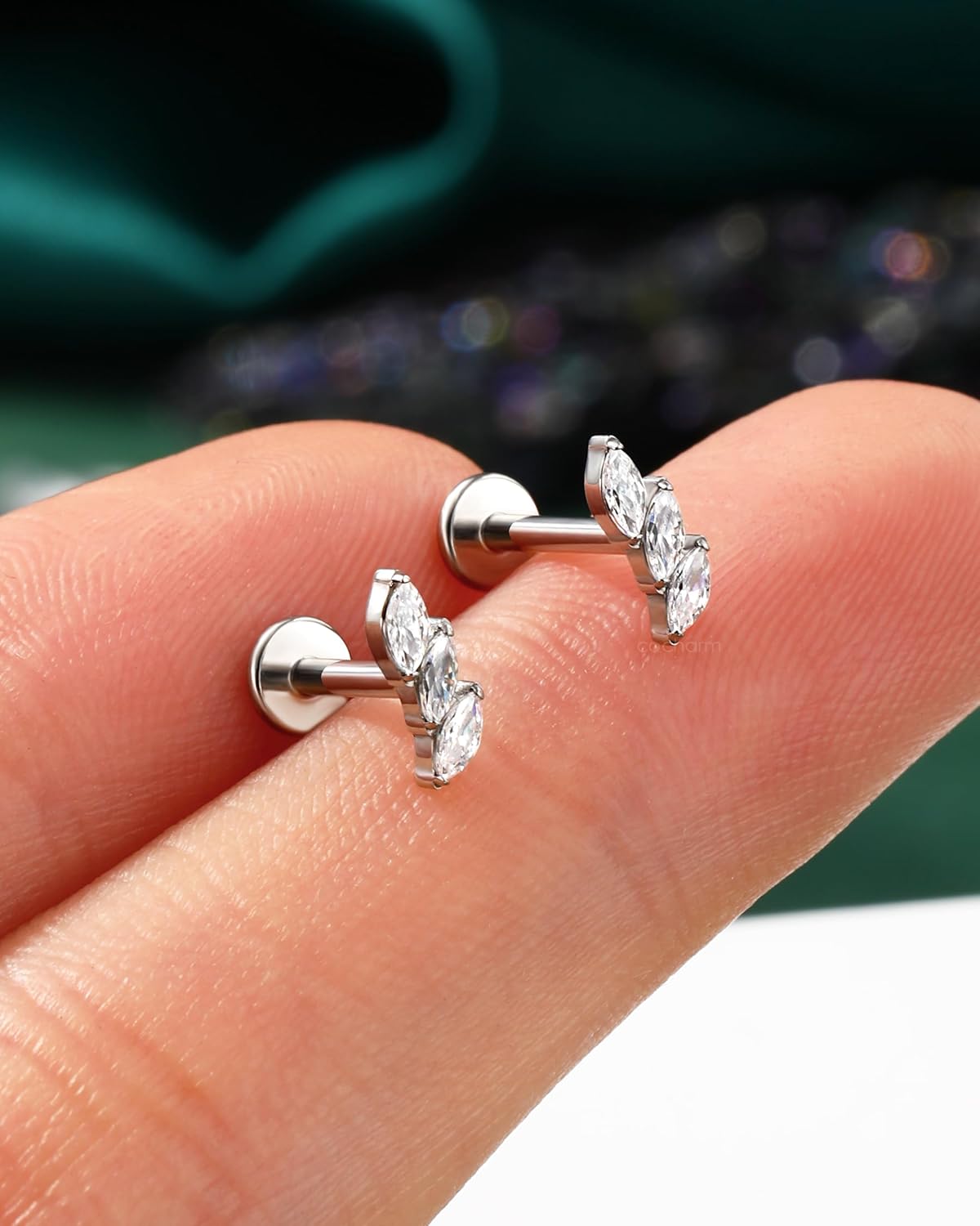 COCHARM Surgical Steel 16g Threadless Tragus Helix Piercing Jewelry Leaf Crawler Flat Back Cartilage Conch Earring Stud Titanium Push Pin Lobes Earring Silver 6mm/8MM - Image 4