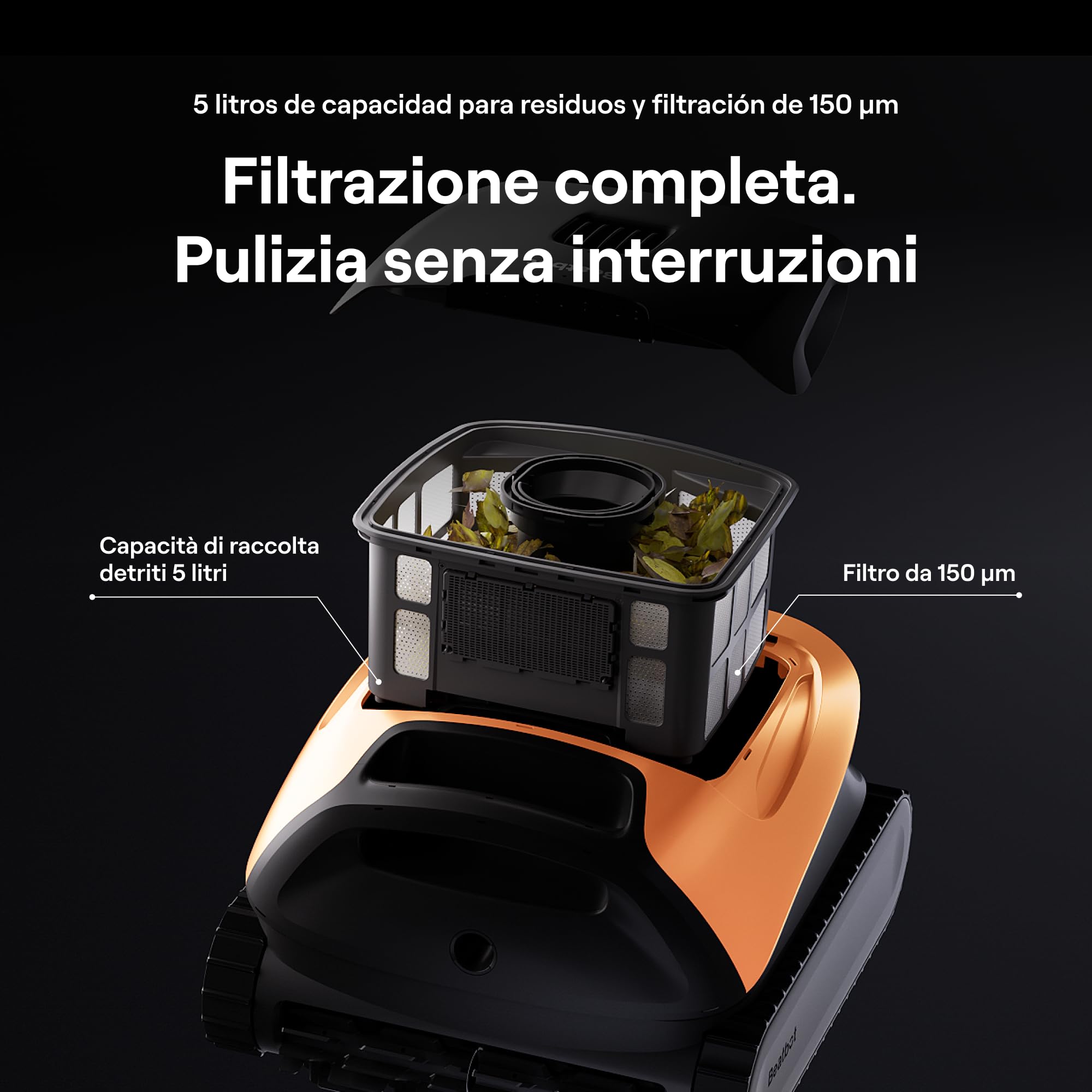 Beatbot Sora 30 Robot Piscina pareti e Fondo, Linea d'Acqua,Orange | Pareti e Fondo, Linea d'Acqua,Piattaforme,Robot Piscina Senza Fili,Parcheggio in Superficie, App, Filtrazione ultrafine, 5L