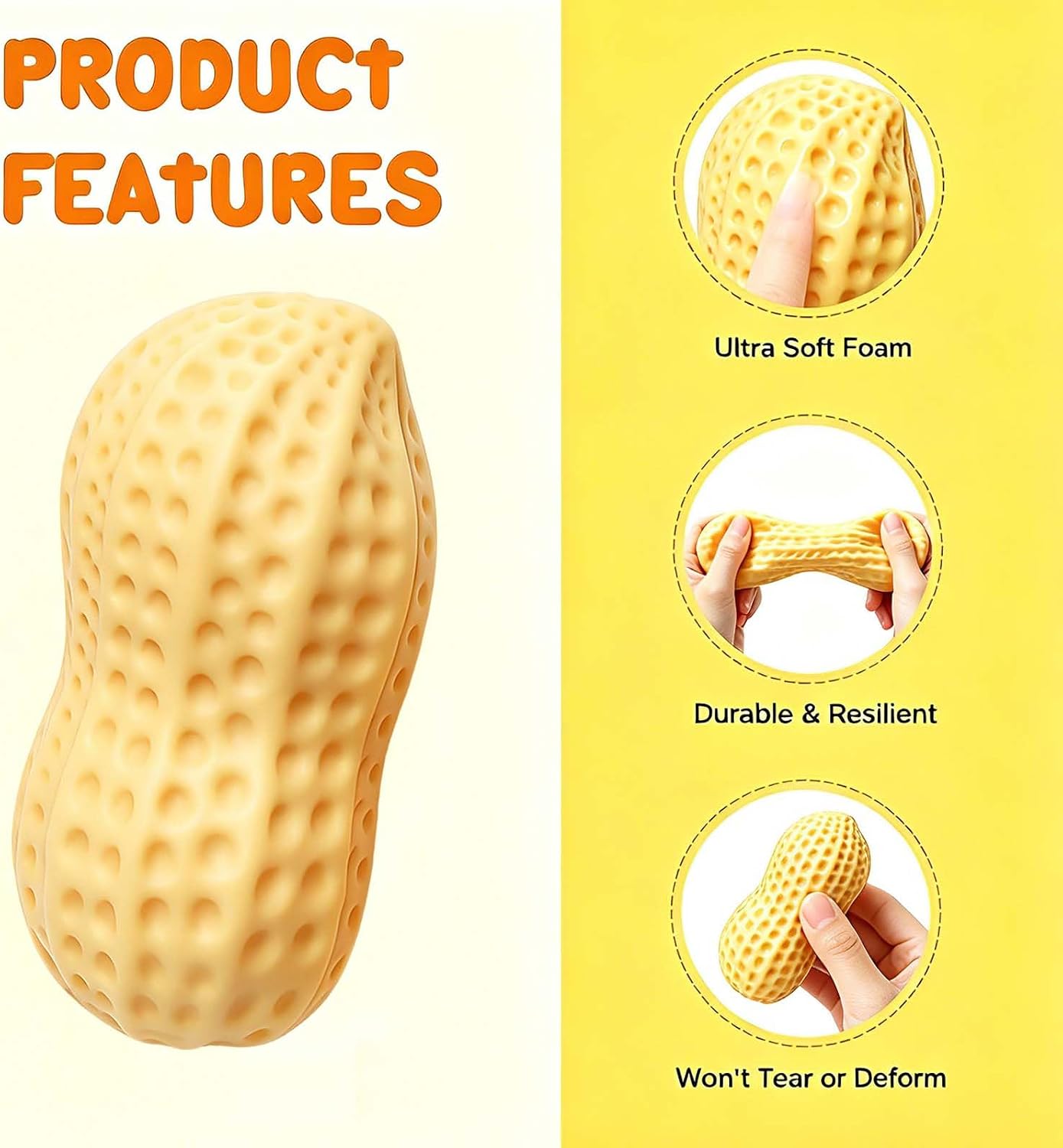 Crunchy Peanut Squishy, Peanut Slow Rising Squishy Toys for Stress Relief