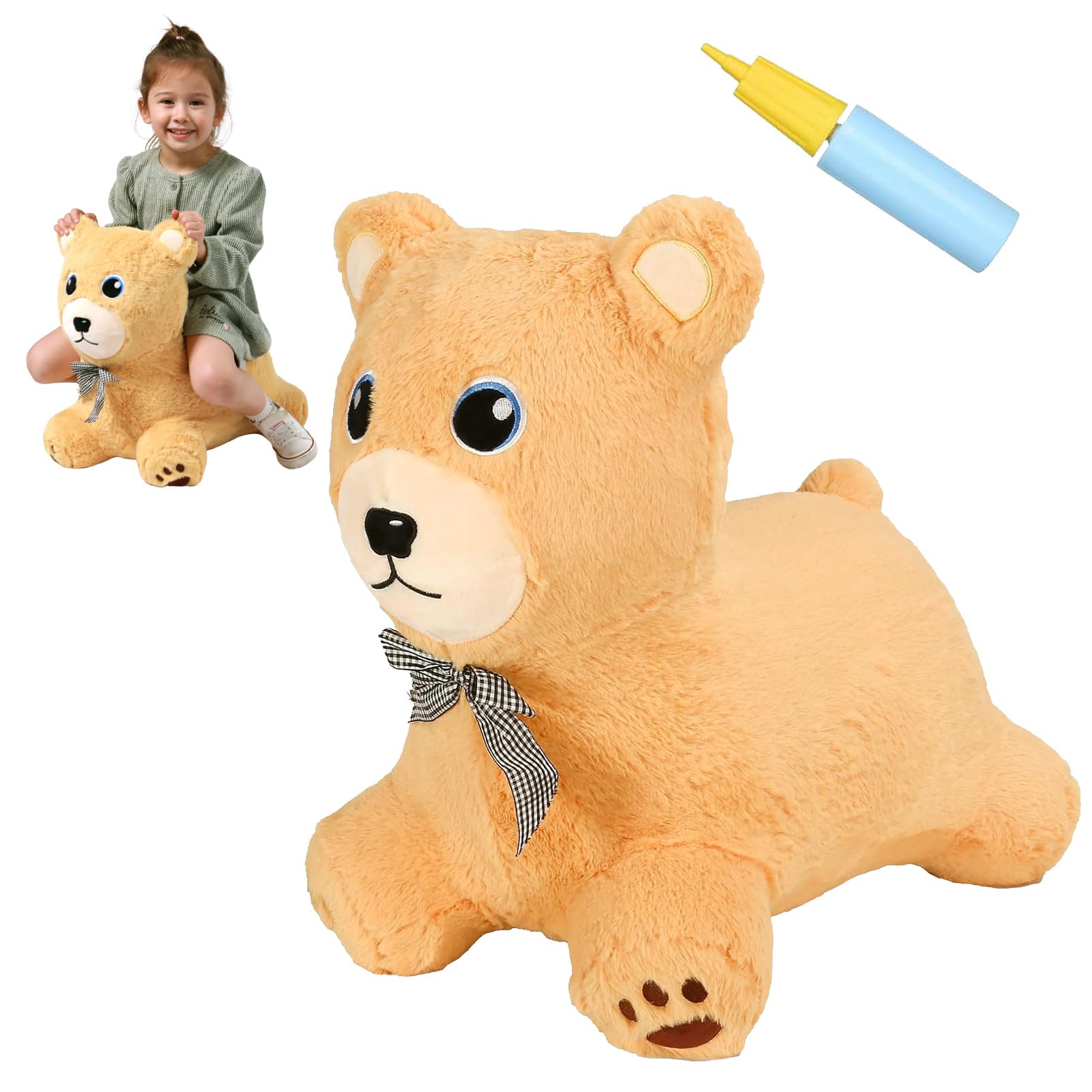 INPANY Bear Bouncy Horse Hopper Toys, Toddlers Plush Bouncing Animal, Baby Hopping Buddies, Inflatable Ride on Rubber Bouncer, Indoor Outdoor Cute Birthday Gifts Toy for 2 3 4 Year Old Girl Boy
