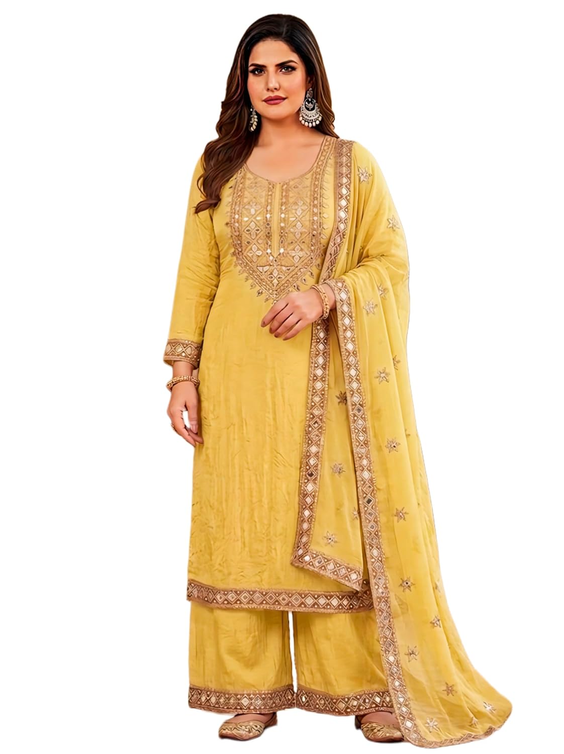 KRESHVAA Women's Designer Yellow Kurta Set with Palazzo & Dupatta | Heavy Mirror Work Ethnic Partty Wear | Haldi Ceremony ... - Review, Price and Buying Guide