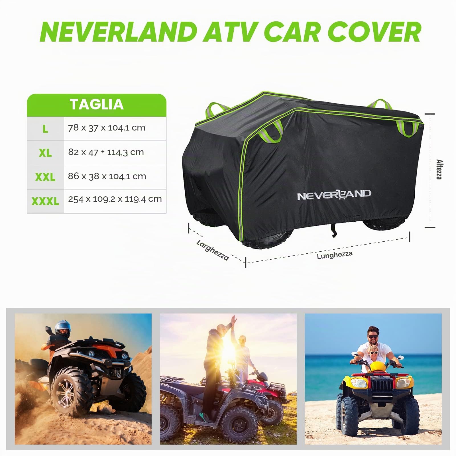 NEVERLAND Copertura impermeabile ATV, resistente agli strappi, 4 ruote, protezione per tutte le condizioni atmosferiche, adatta per la maggior parte delle ATV Quad Bike,210x120x115cm(XL)