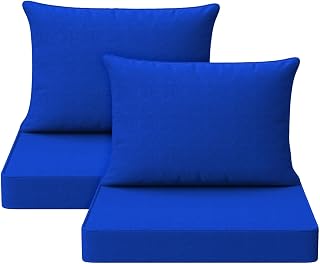 THMINS Blue Outdoor Patio Cushion Set of 2, 24x24 Inch Deep Seat and Back Cushions, Waterproof & Fade-Resistant, Removable Covers.