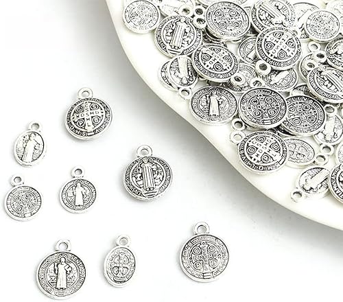 10-40 dijes de medallón de San Benito con cruz de Jesús católico San Benito para hacer collares y manualidades