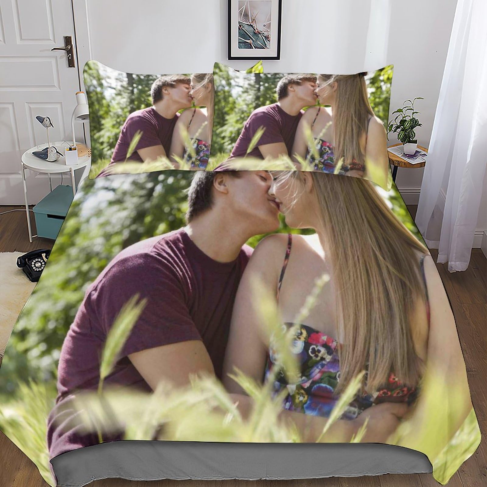 Housse de couette personnalisée photo IOFEER 200x200 cm avec 2 taies d'oreiller