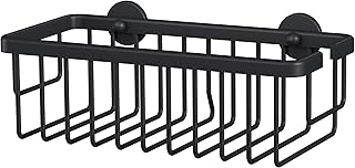 tesa MOON BLACK Wall Mounted Shower basket, Matt Black - extra deep for more room - Suits industrial style and modern bathrooms - Drill-free, with self-adhesive solution - 92 mm x 250 mm x 125 mm
