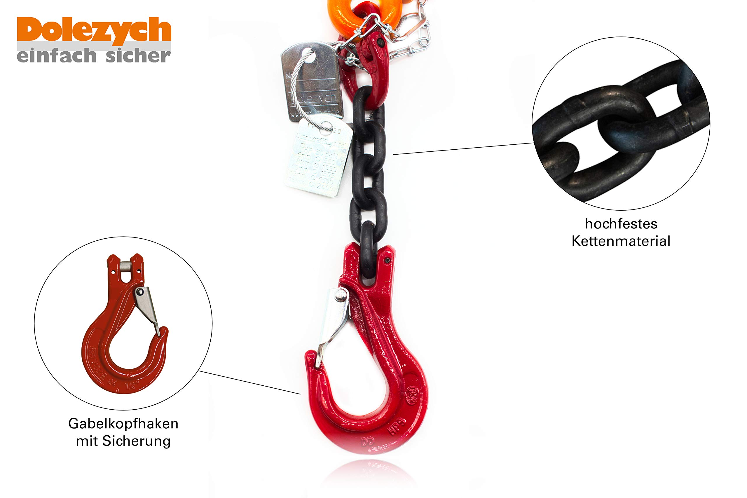 Dolezych Catena di ancoraggio grado 80 con Dora Ratchet Load Binder, 2 ganci a forcella, 8 mm catena, capacità di ancoraggio diretto = 4000 Dan, lunghezza 3,50 m