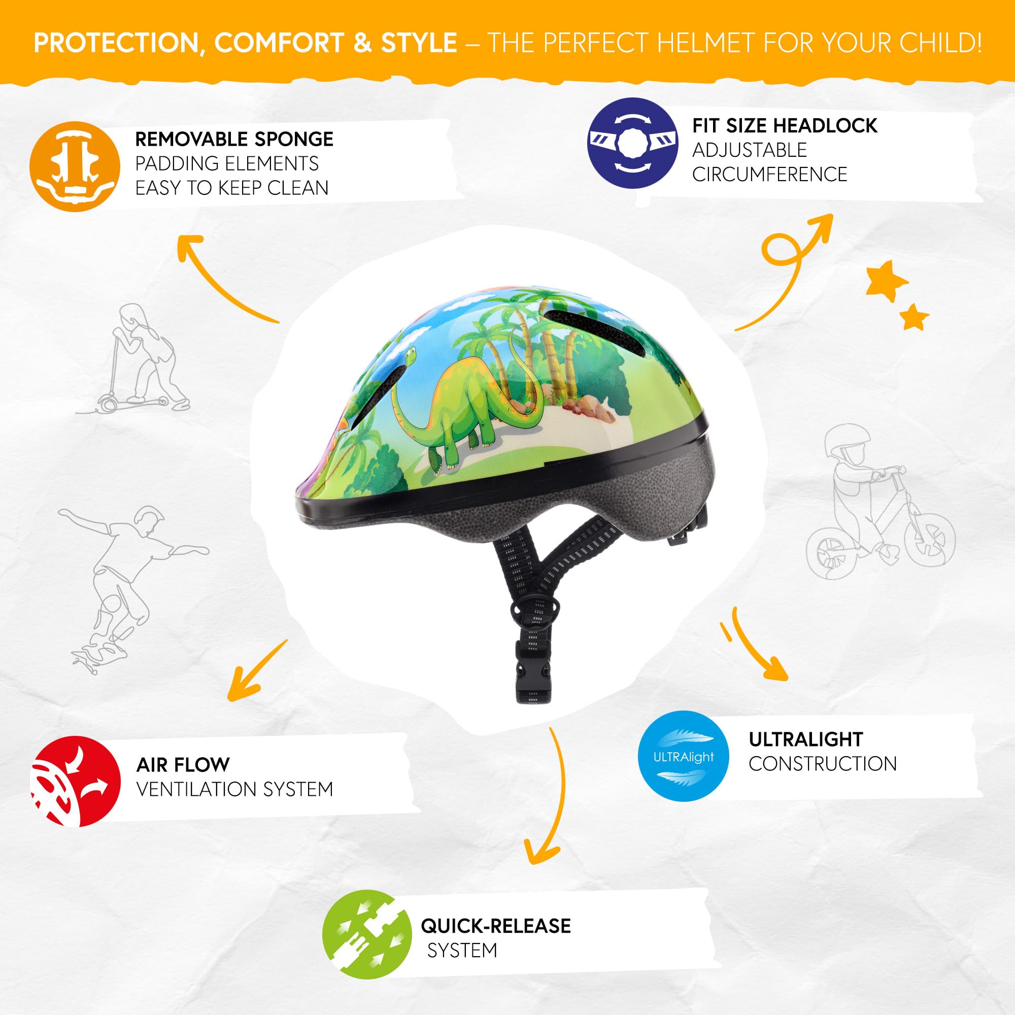 meteor Casco Bici Ideale per Bambini - Caschi Perfetto per Downhill Enduro Ciclismo MTB Scooter - Helmet per Tutte Le Forme di Attività in Bicicletta Helmo