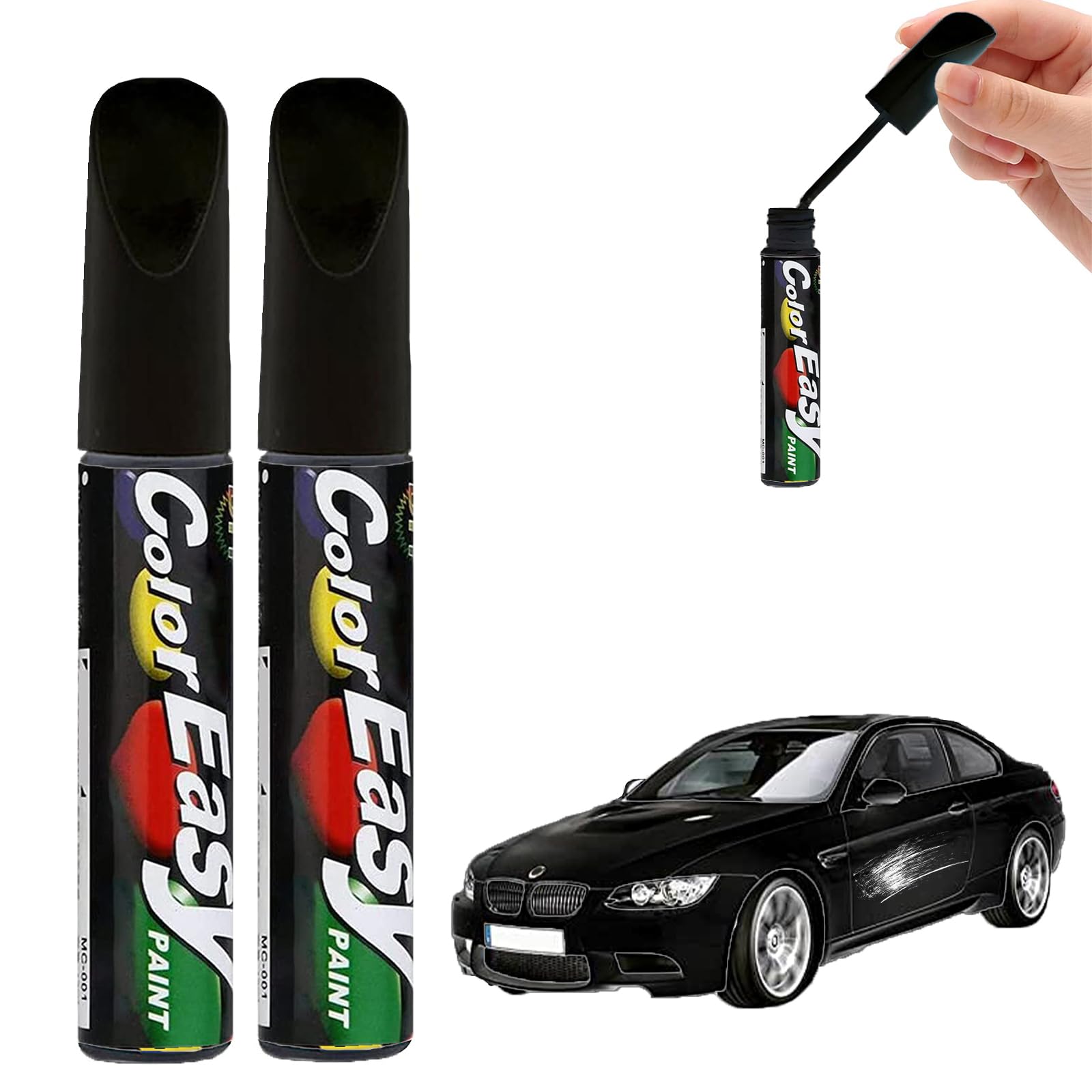 Mikiuly 2pc Black Car Paint Repair Pen, Water-based, Non-Toxic, Safe to Use