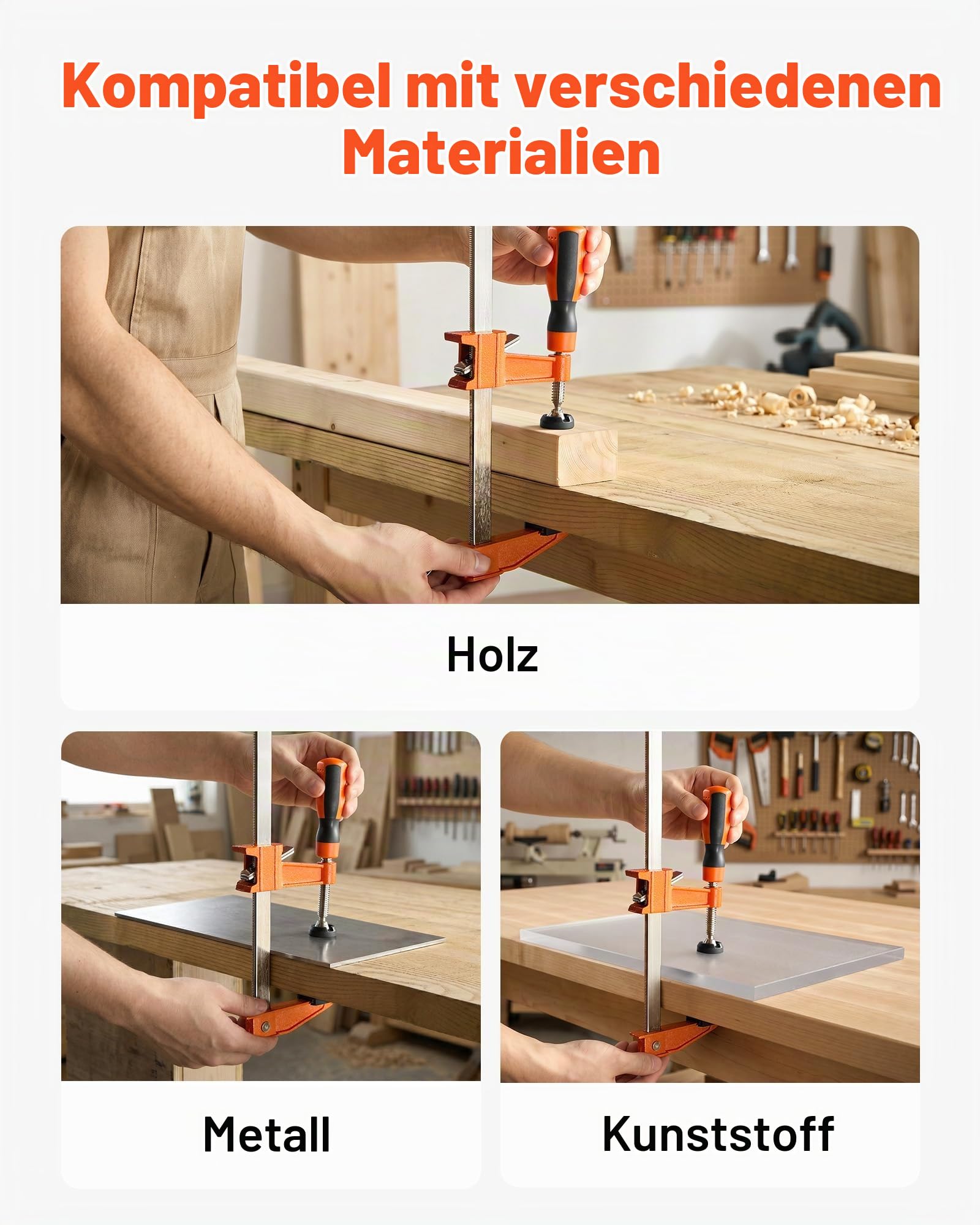 VEVOR Schraubzwingen 8er-Pack, 91,4 cm Öffnungsweite, F-Zwingen, 272 kg Klemmzwingen, mit Kunststoffauflage & Selbstverriegelung, Gusseisen & Kohlenstoffstahl, für die Holz- & Metallbearbeitung