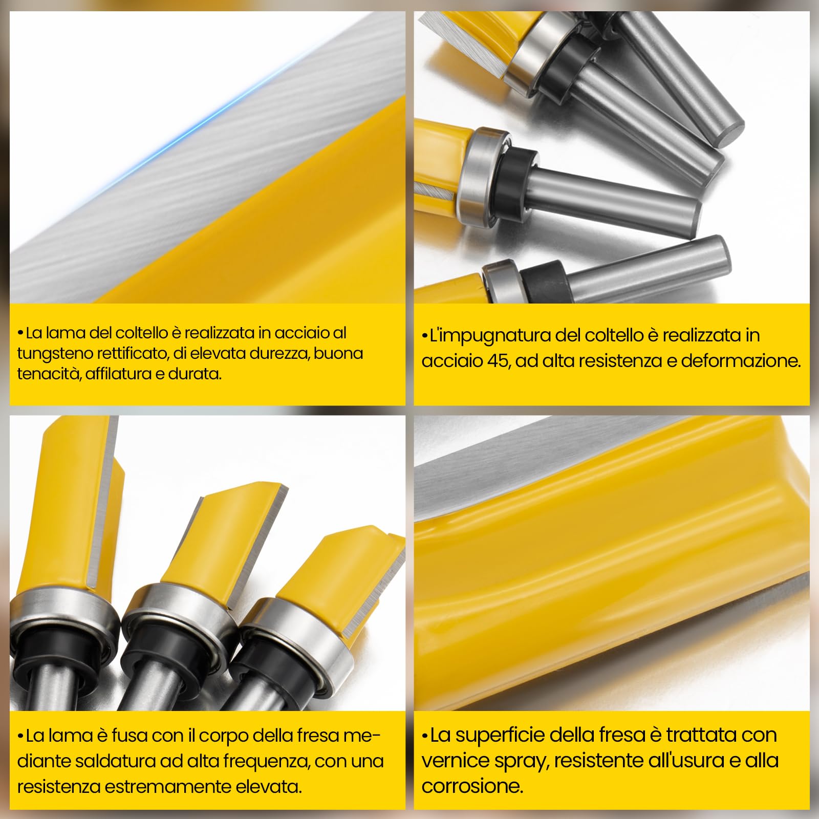Fresa A Taglienti Diritti, 4 Pezzi Fresa Per Legno Gambo 8mm,Spianare Legno, Flauto Punta Dritta Fresa Per Lavorazione Del Legname, Lavori Fai Da Te Del