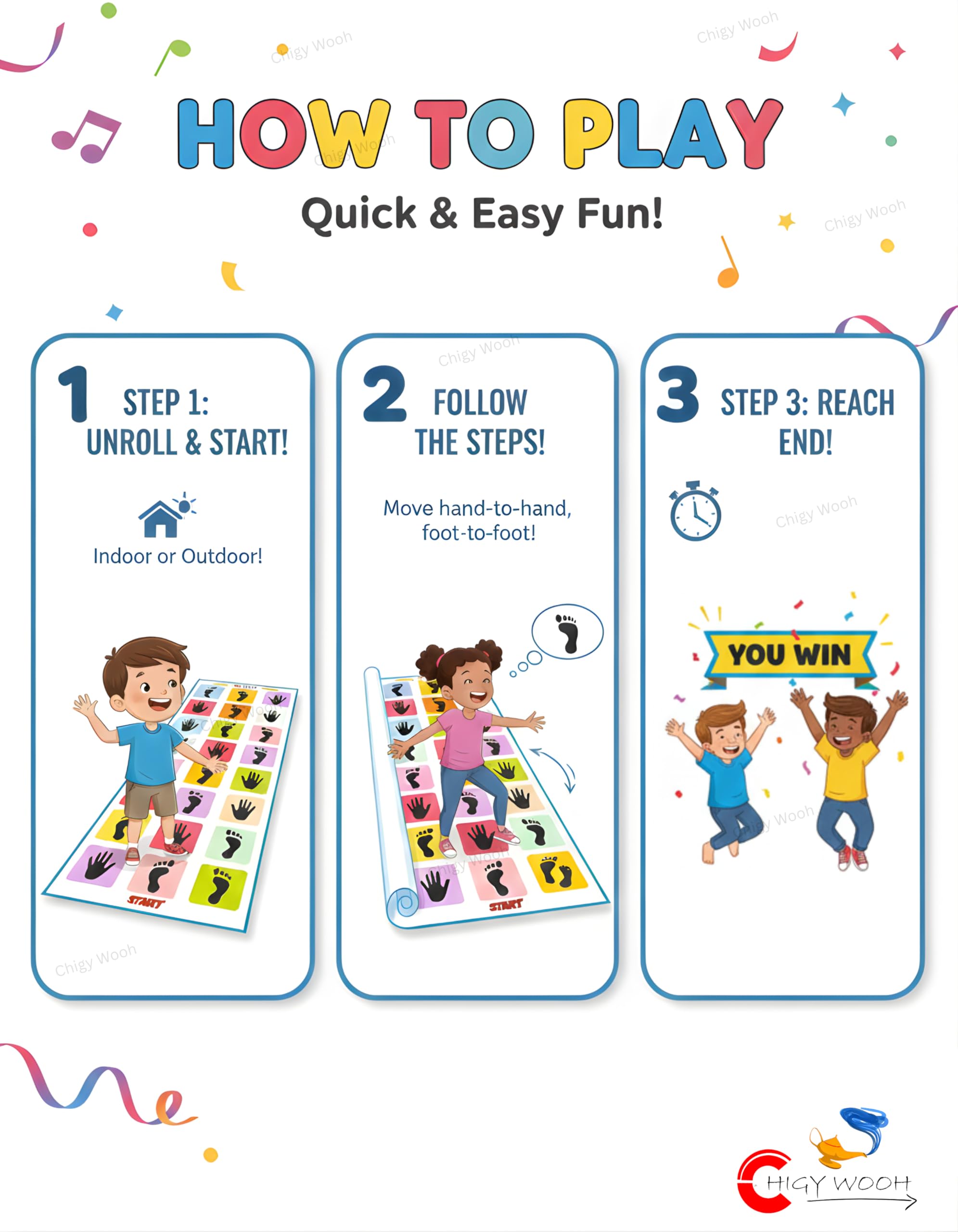 Chigy Wooh Kids Hopscotch Jumbo Play Mat for Kids | Unique Balancing Game | Indoor and Outdoor Playing Mat Family Game, Kith-Kith, Stapu, Langi, Chalk Game - Large (40" x 108") – Multicolor 1