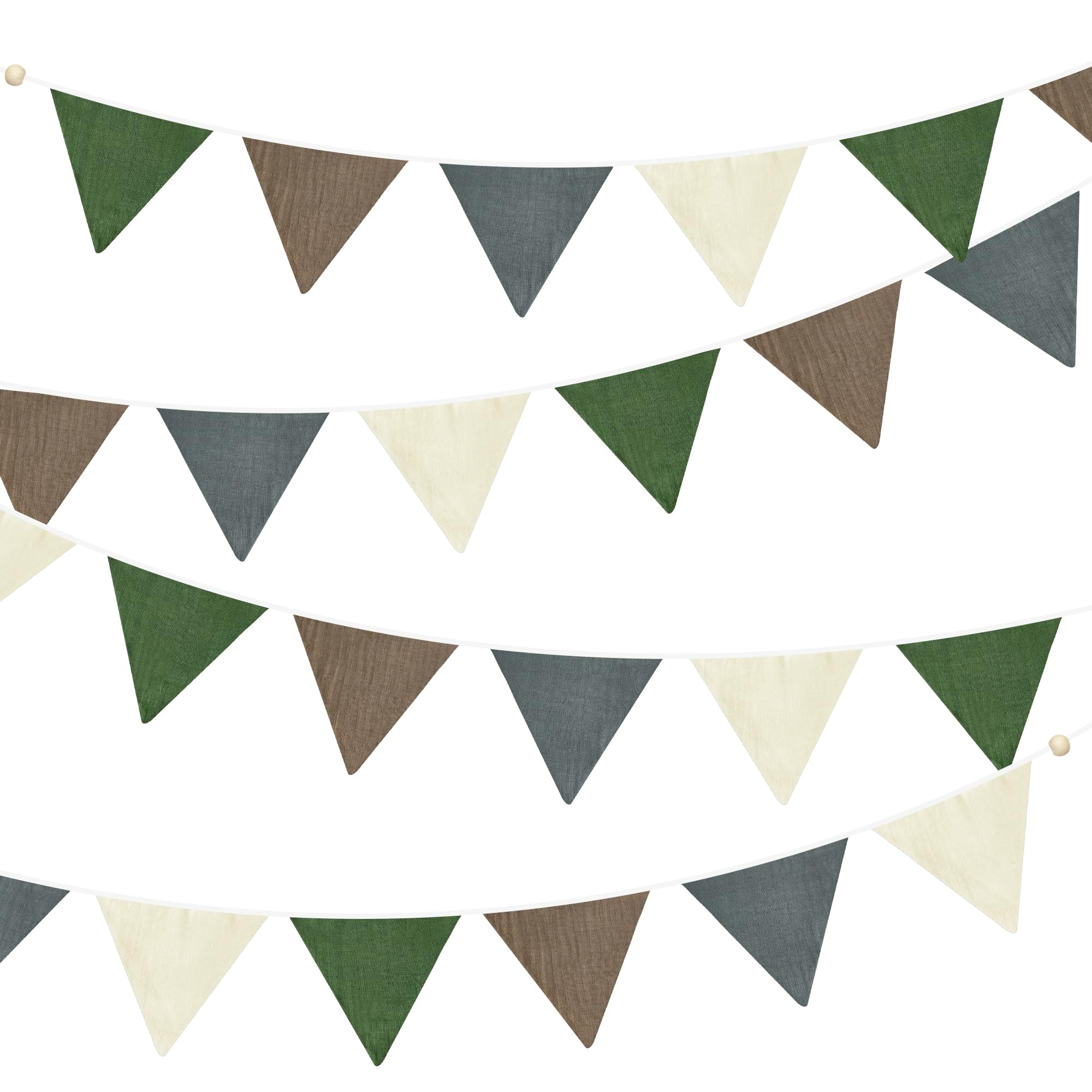 2 juegos de banderines verdes, marrones y grises, 24 unidades, banderines triangulares de tela de bosque para guardería, decoración de safari en la jungla, camping de verano, cumpleaños, baby shower, fiesta, habitación de bebé.