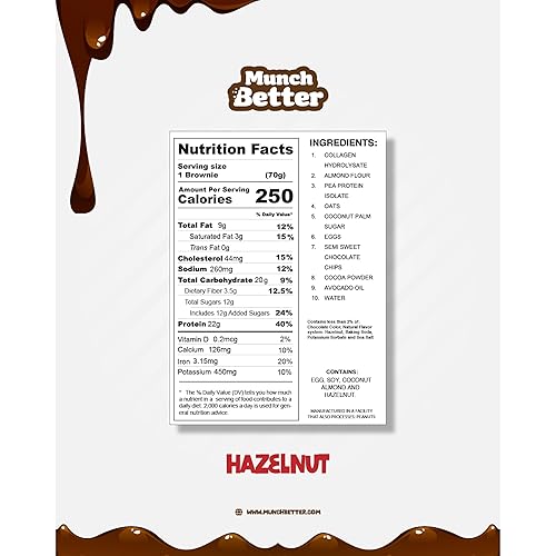 Miniatura 3 de Munch Better Brownie de proteína de 0.78 oz, sin gluten, sin lácteos, 0.35 onzas de colágeno, sin OMG, textura de chocolate con alto contenido de