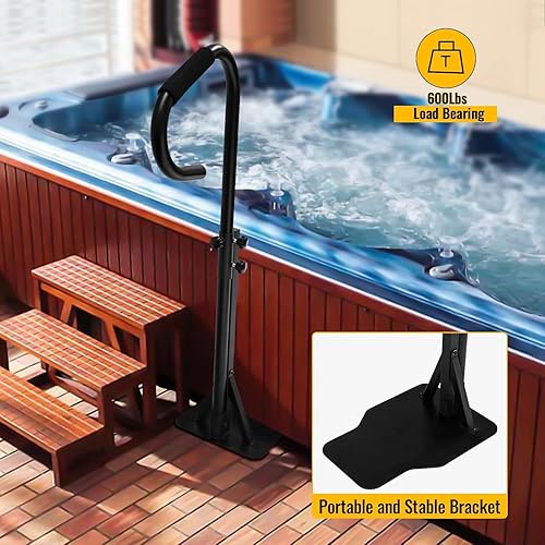 Miniatura 8 de Spa Side Handrail, 57'' Hot Tub Handrail with Slide-Under Mounting Base, Heavy Iron 600 Lbs Load Spa Side Under Mount Rail with Sponge Rubber Grip