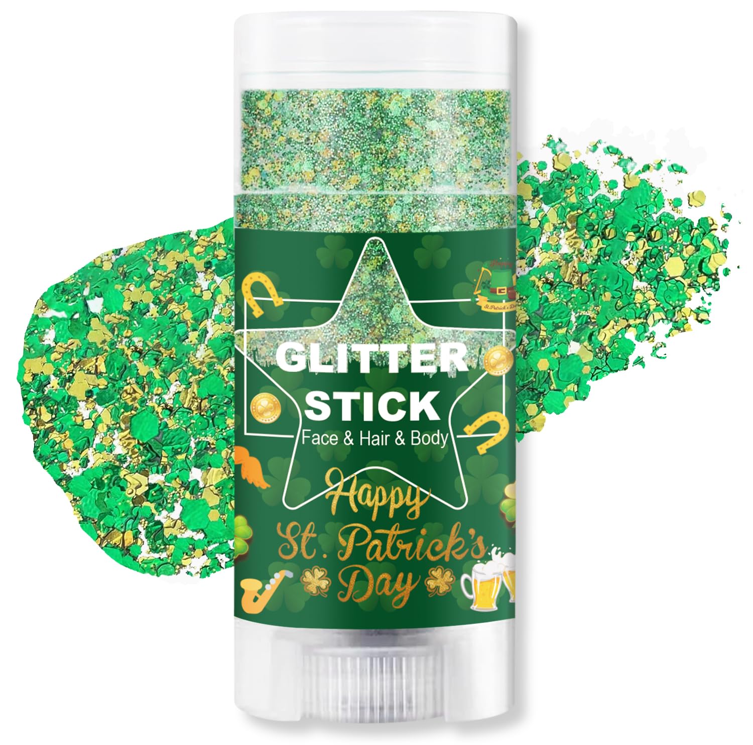 Green and Yellow Brazil Body Glitter Stick for World Cup2026, Brazil World Cup 2026 Glitter Accessories, Waterproof Face Body and Hair Glitter Makeup