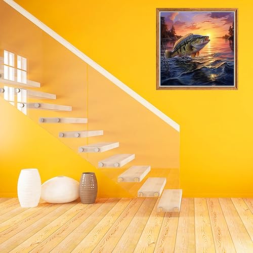 Miniatura 3 de Bimkole Kits de pintura de diamantes 5D para adultos, peces de atardecer, taladro completo de río, juego de bordado de diamantes de imitación de