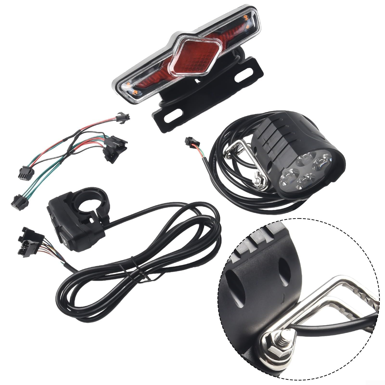 Set di luci a LED per Bici elettriche, luci Anteriori e Posteriori, Cavo Interruttore DK336, 36-60 V, Impermeabile IPX4, Controllo clacson per Bicicletta elettrica, retrofit Fit