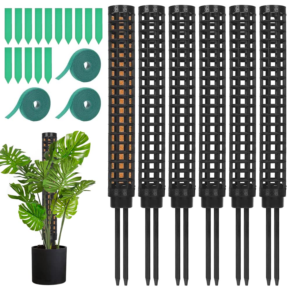 Didmortool Monstera Plant Support 15 Inch Moss Pole Monstera Plant Support 6PCS Plant Stakes for Indoor Plants for Potted Plants Indoor, Help Climbing Plants to Grow Upwards, Black