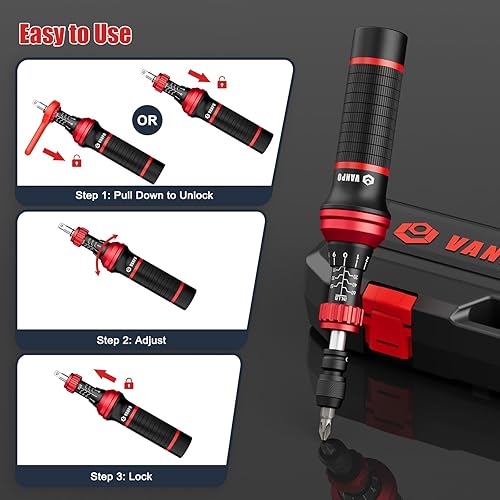 Vista 26 de VANPO Destornillador dinamométrico digital 2.66-53.1 in-lbs/0.3-6 Nm, juego de llaves dinamométricas ajustables con timbre/indicador LED