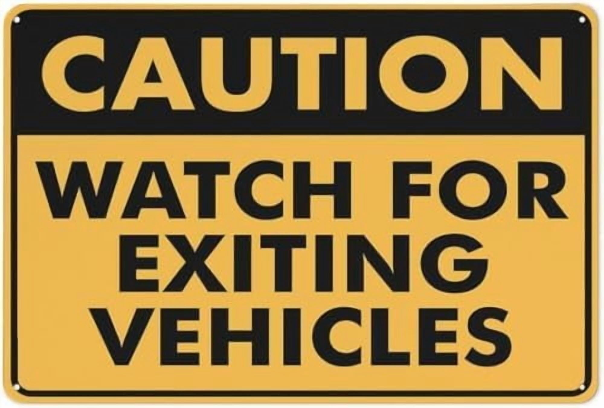 (2-Pack) Warning Metal Tin Sign - Caution Watch for Exiting Vehicles, Outdoor Sign with Ink Printing, Fits House, Near Vehicle Exit Areas Like Garages, 12X8 Inch