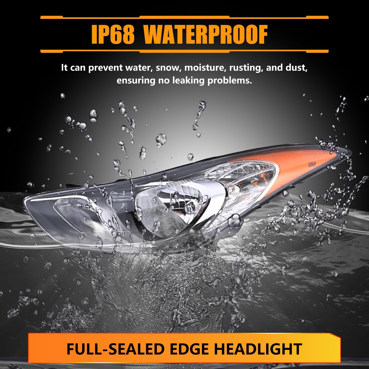 Headlight Assembly for Hyundai Elantra 2011-2013 (All Bulbs Included), Passenger & Driver Side Halogen Headlamp with Clear Lens Black Housing Amber Reflector, 1 Pair, 92101-3y000 ‎HY2503161