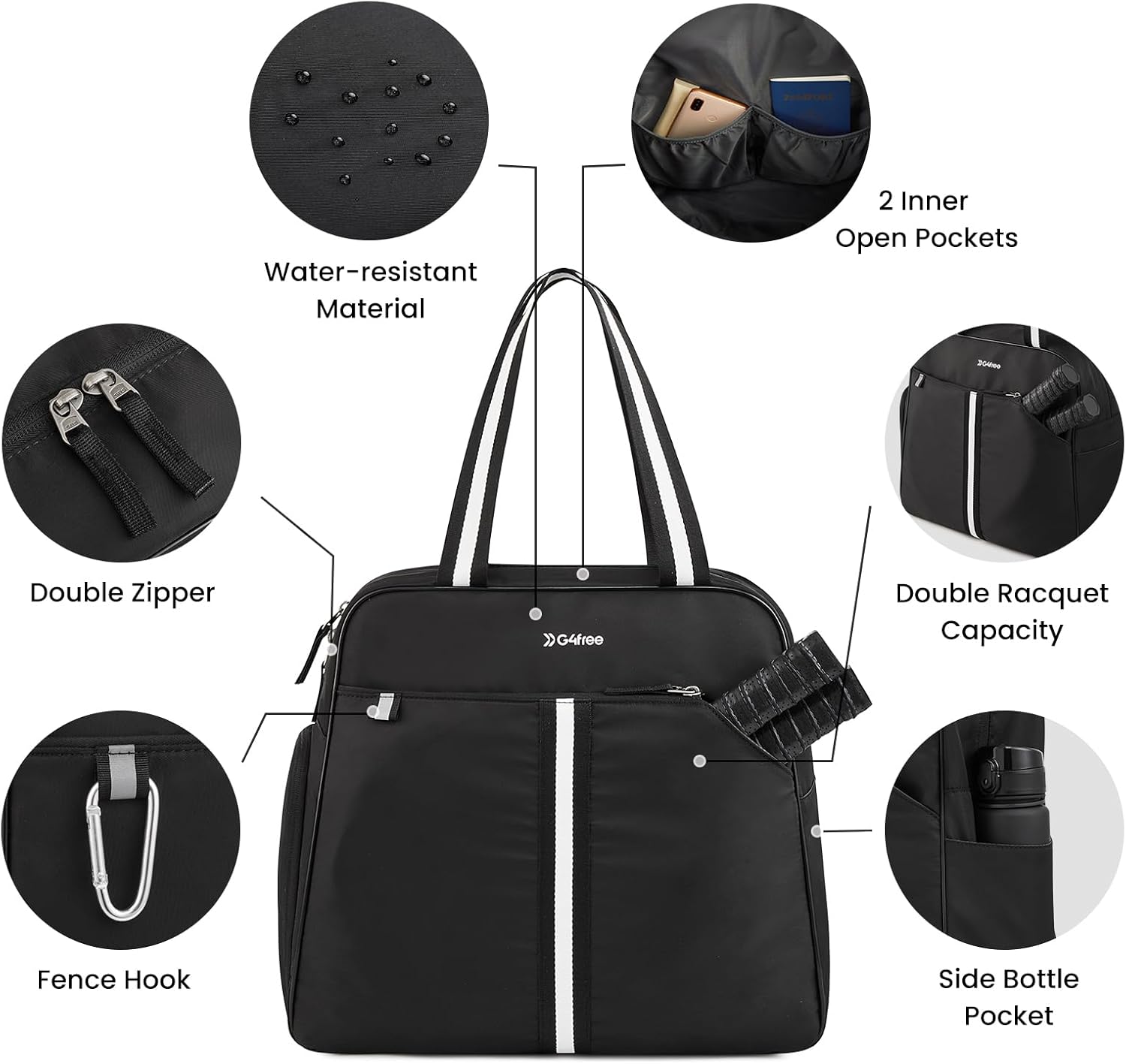 G4Free Pickleball Bag, Pickleball Bag Tote for Women and Men
