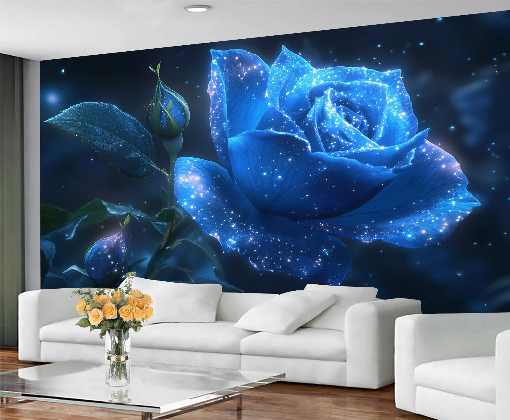 GIVLWF Rose Wallpaper Blue Rose Mural Wallpaper Romantic Flowers Bedroom Wall Paper for Living Room Non Self Adhesive Wall Murals & Home Decor — image 1