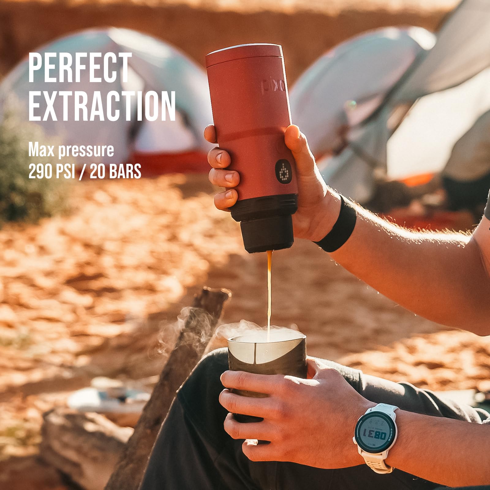 WACACO Macchina da caffè elettrica e portatile, con 4 tipi di caffè e riscaldamento rapido, batteria da 3 x 3000 mAh, macchina da caffè portatile da 20 bar per caffè macinato e capsule NS (rosso