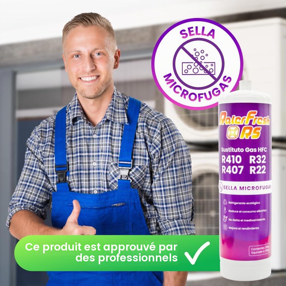 Gaz réfrigérant organique pour climatisation type Split Ralerfresh RS équivalent à 950 g, remplacement des gaz R410, R32, R407 et R22 (Bouteille + clé)