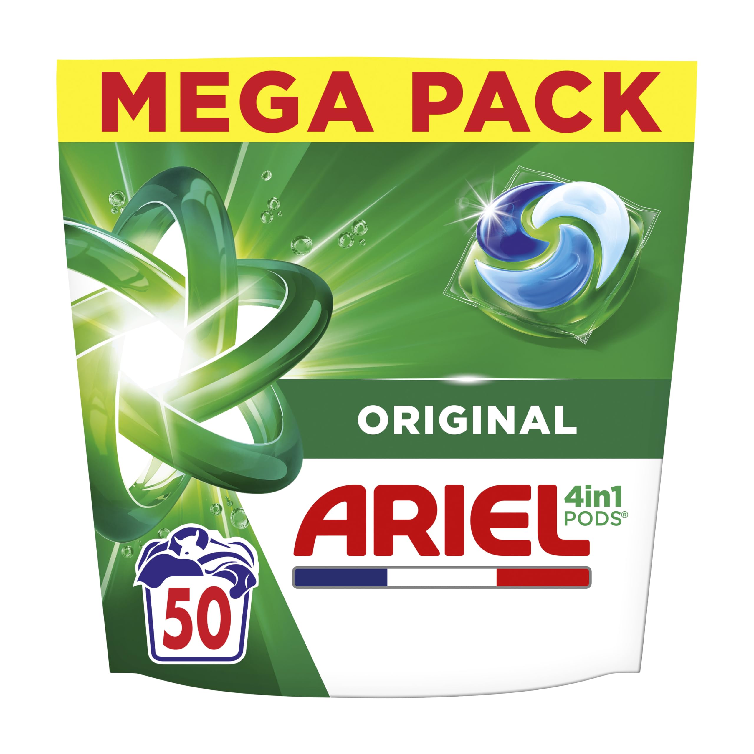 Ariel PODS 4en1 Lessive En Capsule 50 Lavages Original Élimination Impeccable Des Tâches Efficace Même A Froid Et En Cycle Court