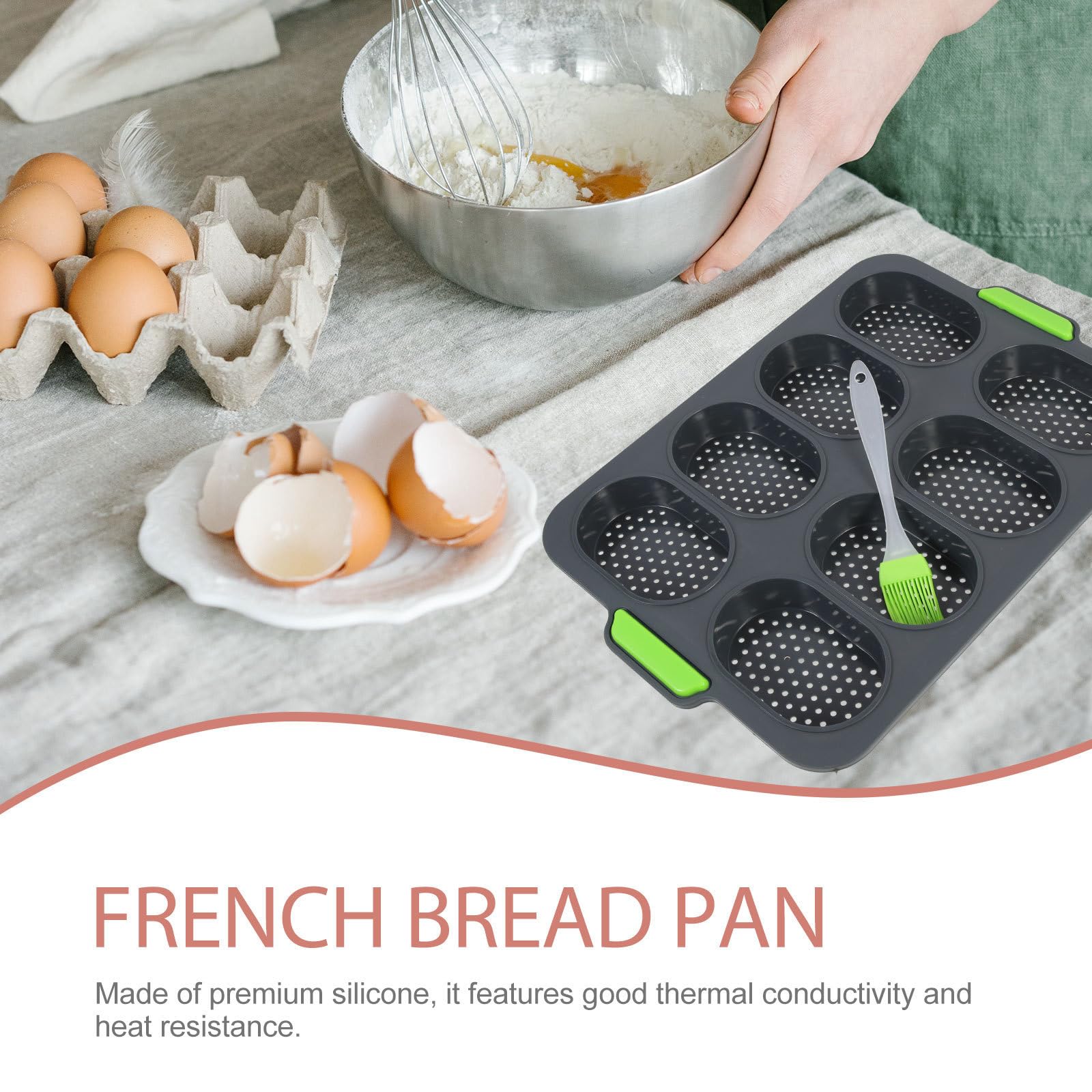 ABOOFAN Molde de Pan de Silicona para Hornear 8 Cavidades y 3 Ranuras para Baguette, Herramienta para Mejorar Habilidades de Panadería DIY y Profesional