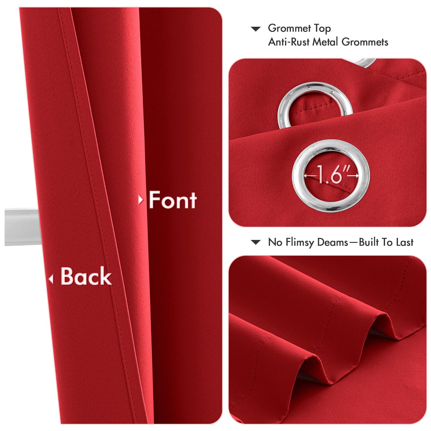 MIULEE Baby Pink Blackout Curtains for Girls Bedroom Living Room 63 Inches Long 2 Panels, Nursery Thermal Insulated Room Darkening Drapes Solid Grommet Top Noise Reducing Window Curtains 40x63 Inch: 40"W x 63"L (Pack of 2) Red