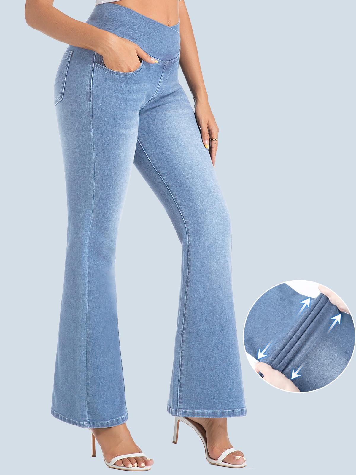 VX VONXURY Vaqueros Elásticos Mujer Acampanados Cintura Alta Lavado Push Up Levanta Glúteos Control Abdominal Pantalon Campana Mujer con 4 Bolsillo