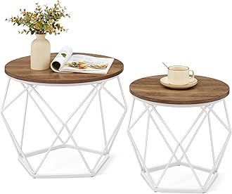 VASAGLE Round Coffee Table, Set of 2, Side Table, Sofa End, Modern Style, Rem...