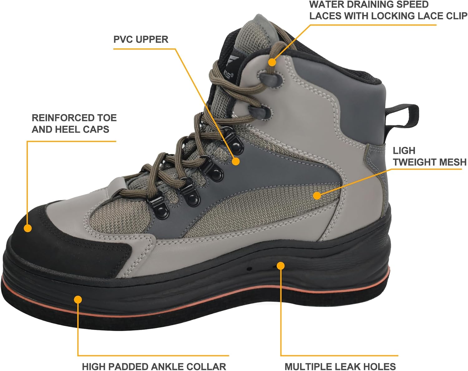 8 Fans Men's Wading Boots Non-Slip Felt Sole, Superior Comfort for Anglers, Perfect for Fly Fishing - Image 3