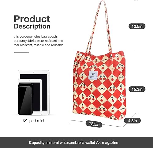 Vista 176 de Tote - Bolsa de hombro reutilizable de pana de gran capacidad con bolsillos interiores para mujeres y niñas Rayas