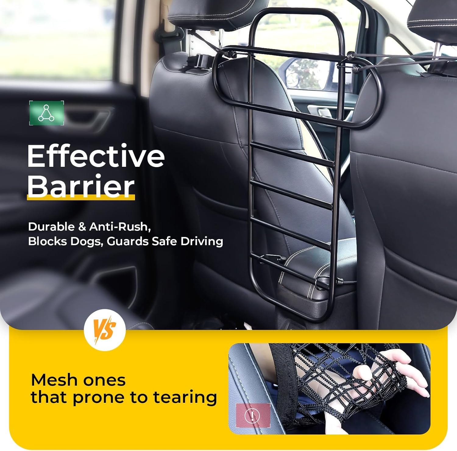 Metal Car Dog Barrier for Small to Medium Dog,Hard to Climb Over,Durable Pet Barrier for Car,Elastic Ropes & Buckle Straps Firmly Fixed,Easy Installation,Limited Lifetime Warrnaty Small Matte Black