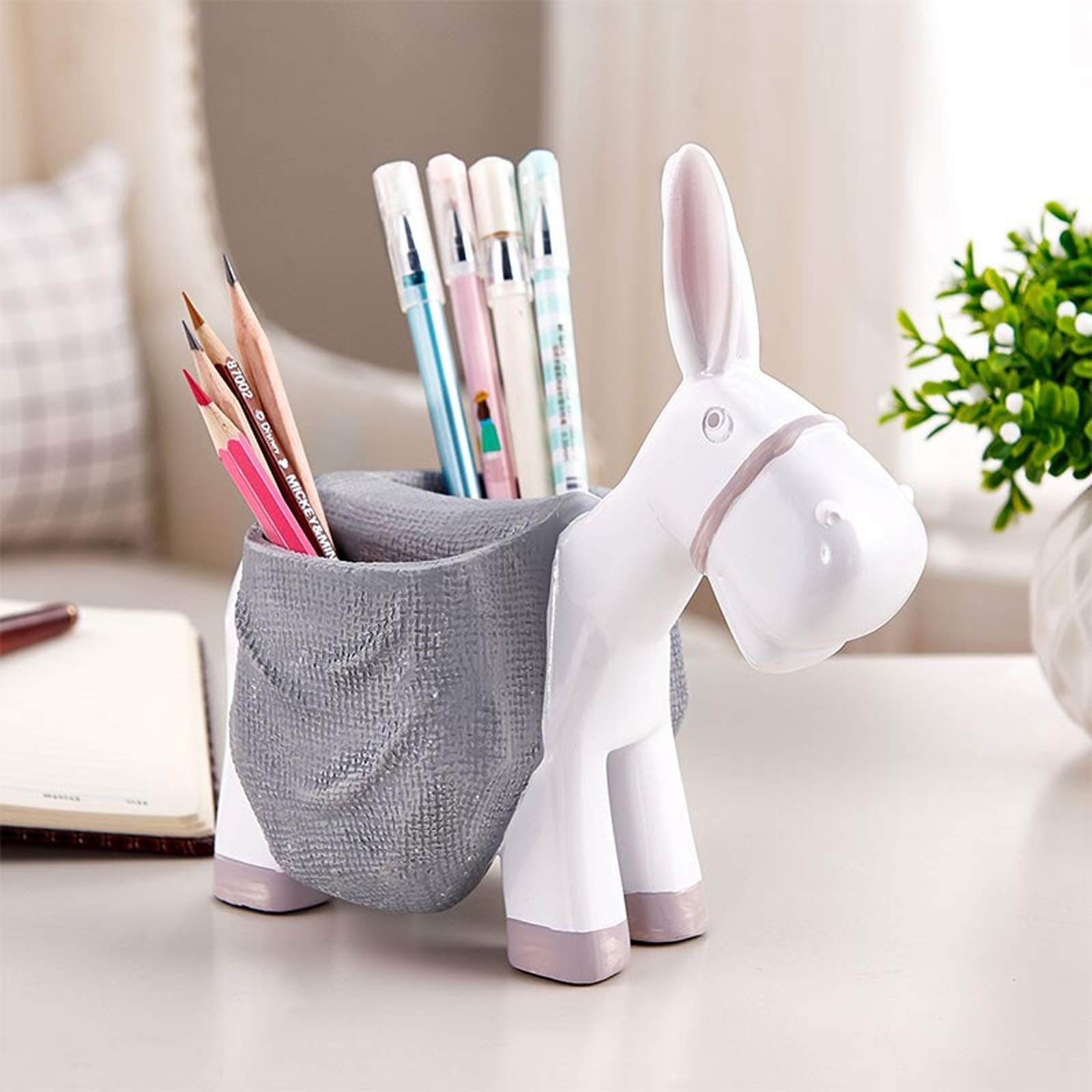 Stifthalter Schreibtisch Harzstift Halter Schreibtisch Organizer Bleistifthalter, Kreative Stifthalter Lagerung, for Büro Home School (weiß/braun) Schreibtisch (Color : B)